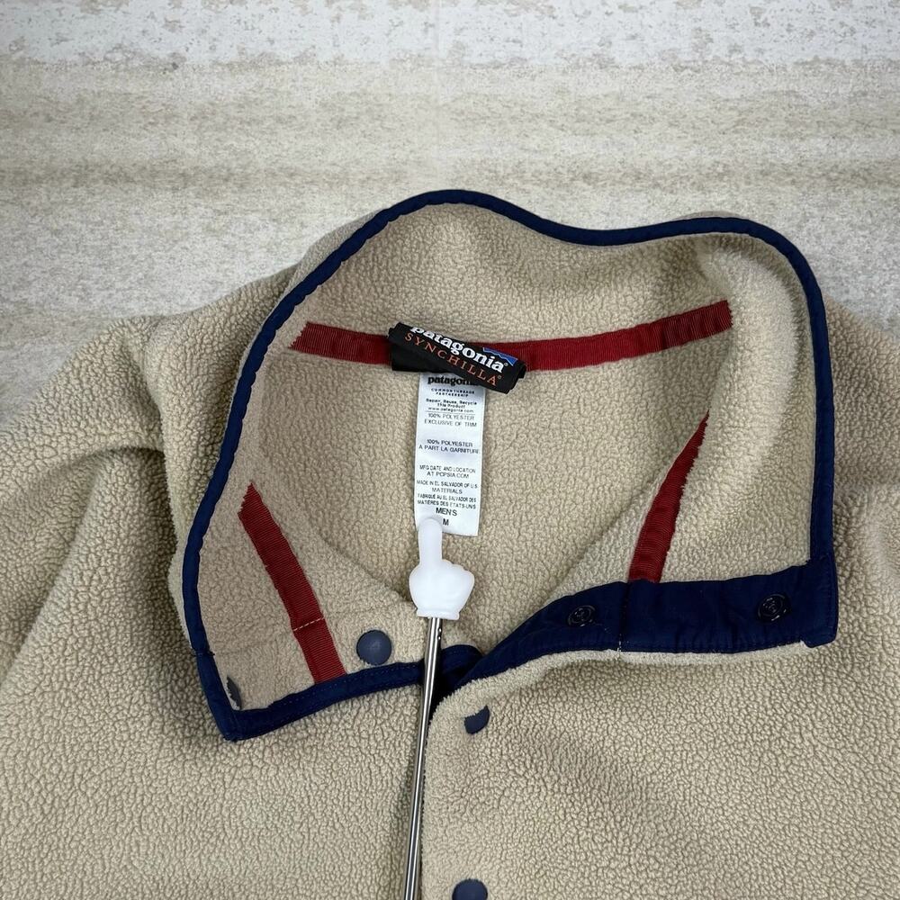 Patagonia Synchilla Jacket Tan Fleece Quarter Button Up Navy Blue - Picture 4 of 6